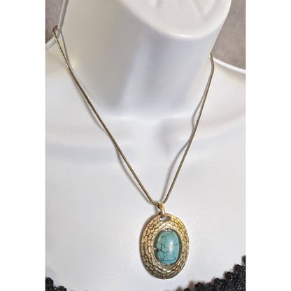 Vintage Trifari Bohemian Silver-Tone & Faux Turquoise Stone Pendant Necklace