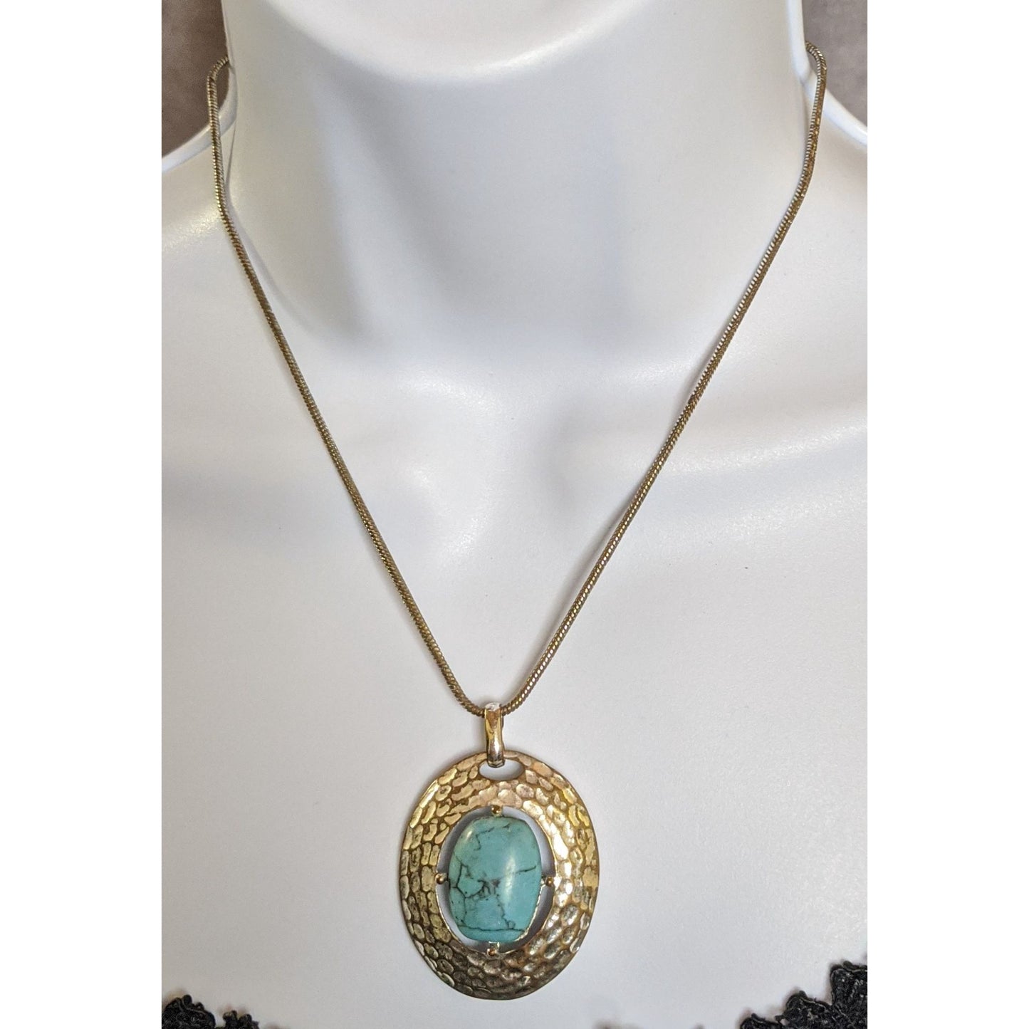 Vintage Trifari Bohemian Silver-Tone & Faux Turquoise Stone Pendant Necklace