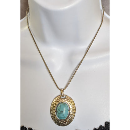 Vintage Trifari Bohemian Silver-Tone & Faux Turquoise Stone Pendant Necklace