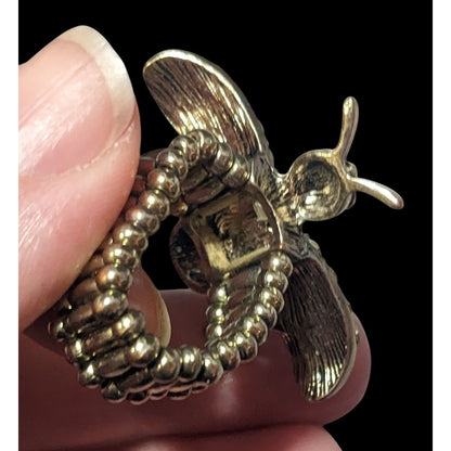 Whimsical Rhinestone Bee Silver Tone Stretch Ring Size 8