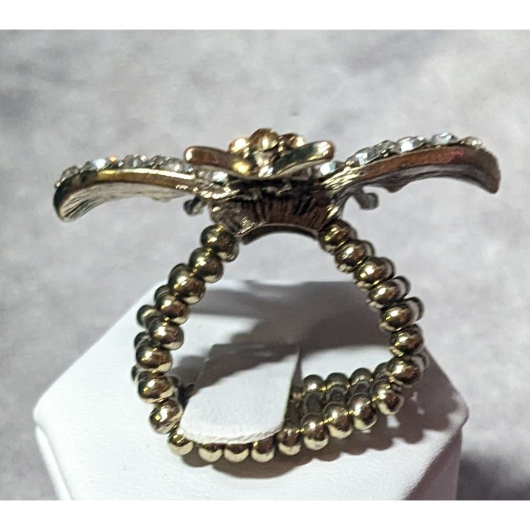 Whimsical Rhinestone Bee Silver Tone Stretch Ring Size 8