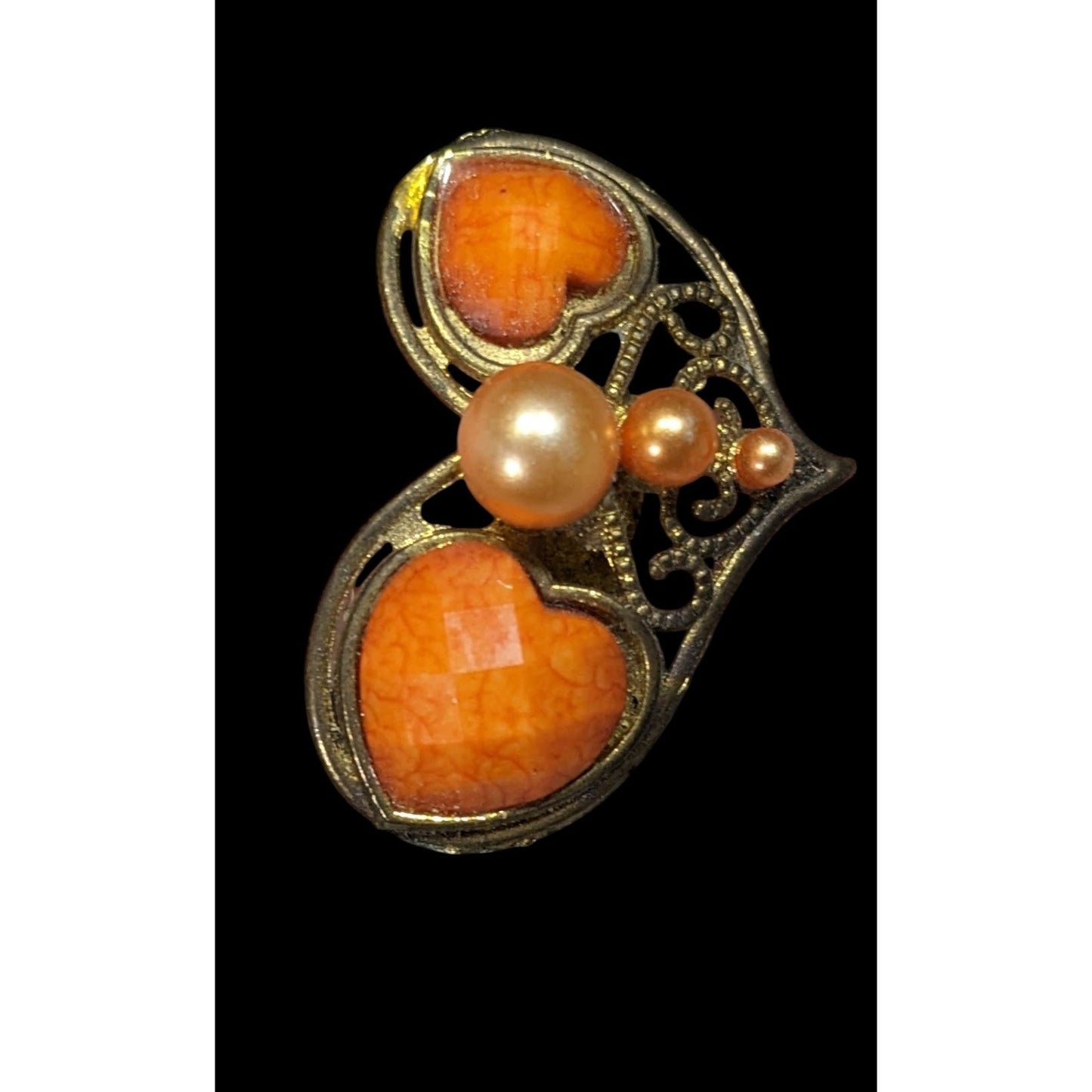 Steampunk Heart Shaped Orange And Gold Tone Adjustable Ring