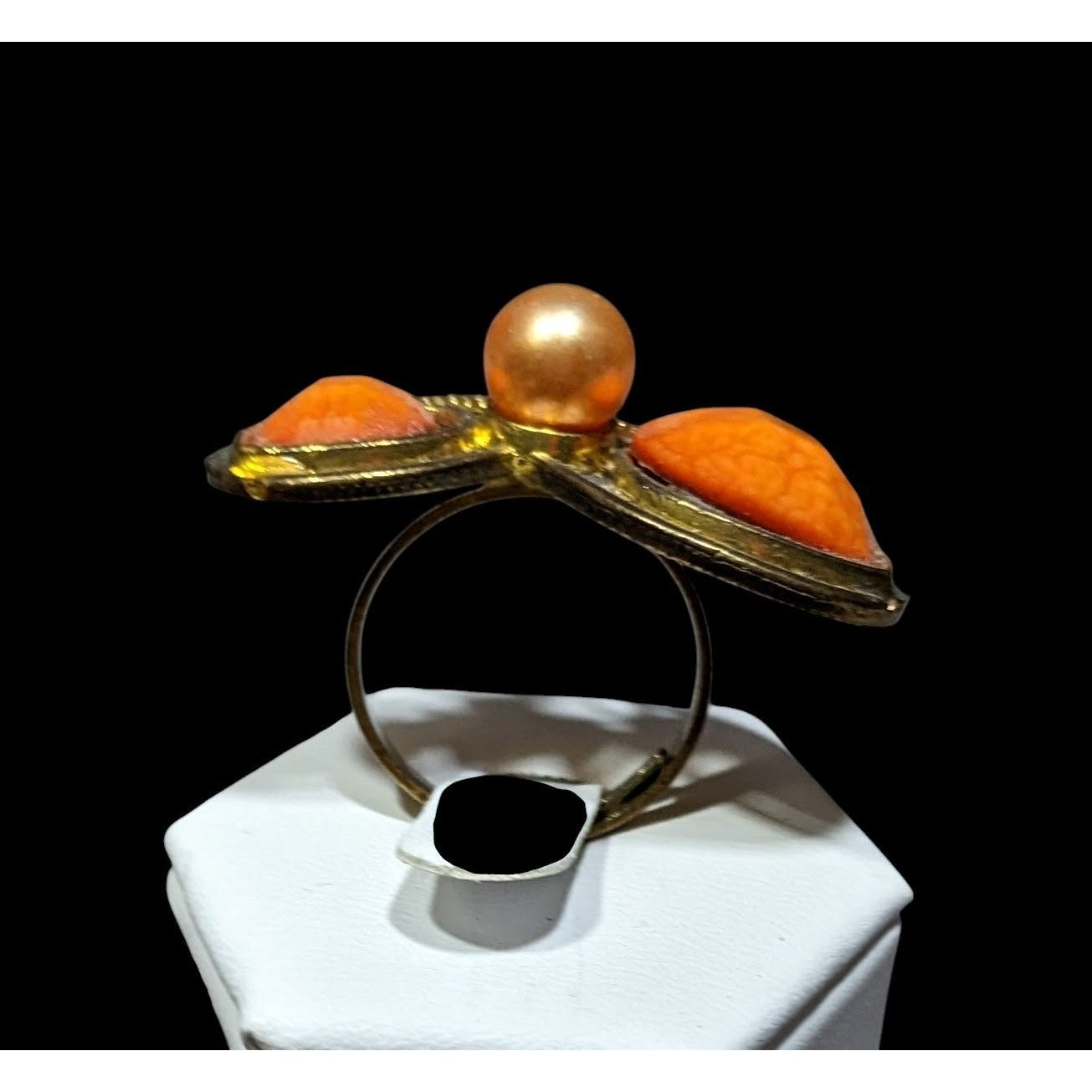 Steampunk Heart Shaped Orange And Gold Tone Adjustable Ring