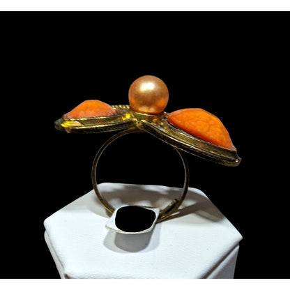Steampunk Heart Shaped Orange And Gold Tone Adjustable Ring