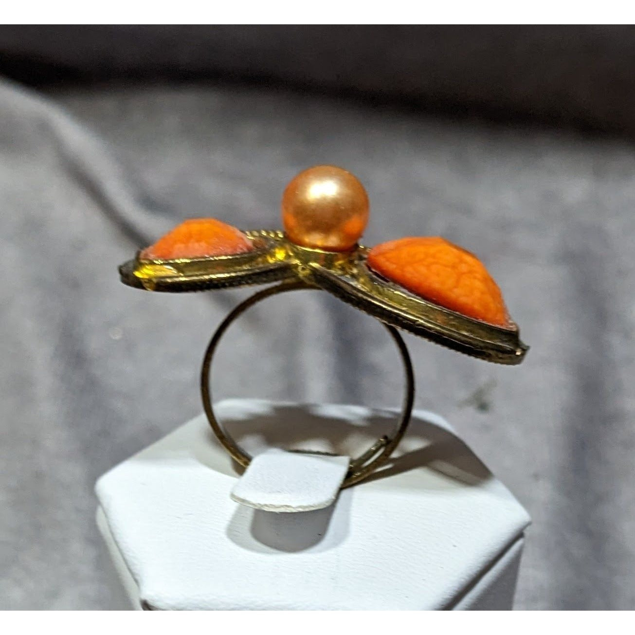 Steampunk Heart Shaped Orange And Gold Tone Adjustable Ring