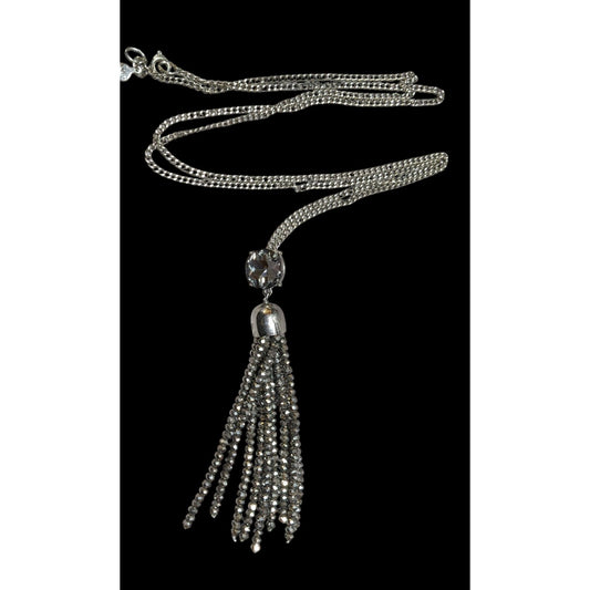 Preppy Glam Silver Sparkle Loft Tassel Necklace