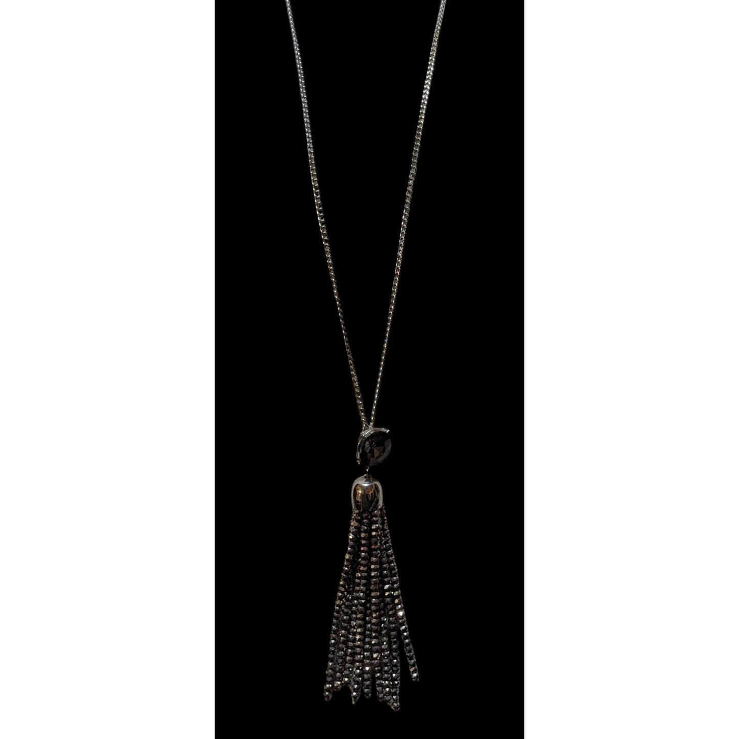 Preppy Glam Silver Sparkle Loft Tassel Necklace