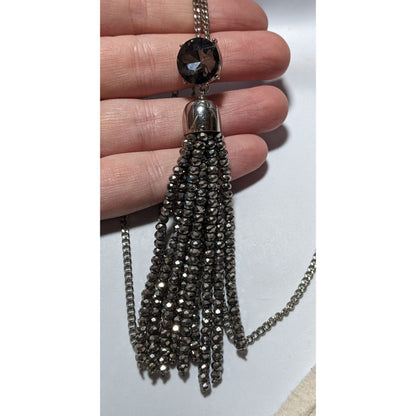 Preppy Glam Silver Sparkle Loft Tassel Necklace