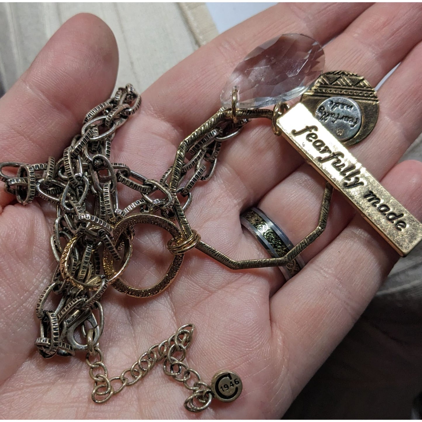 C Est 1946 Fearfully Made Cluster Charm Pendant Necklace