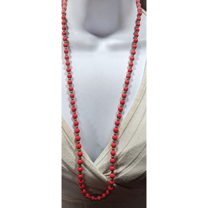Vintage Retro Pink Red And Silver Tone Beaded Necklace