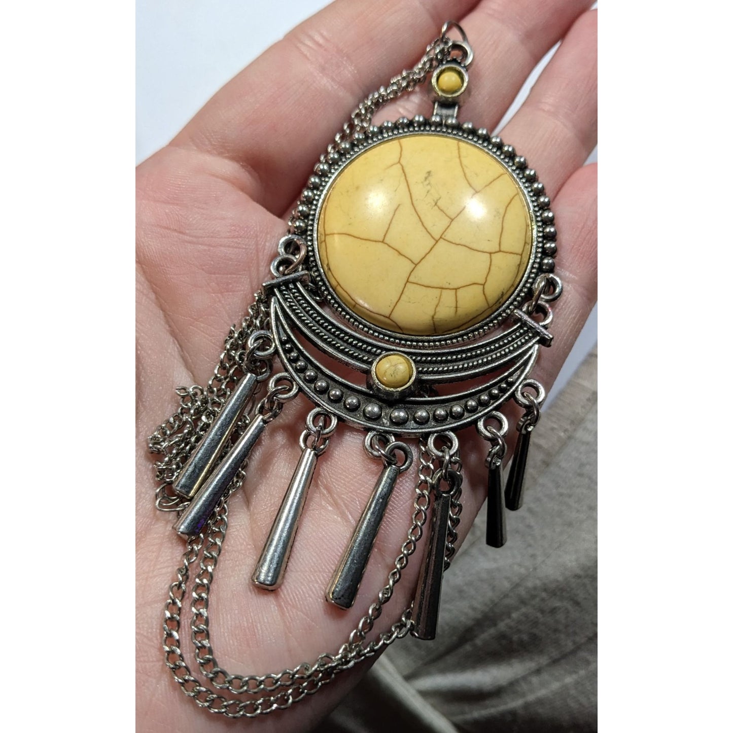 Paparazzi Bohemian Yellow And Silver Tone Pendant Necklace