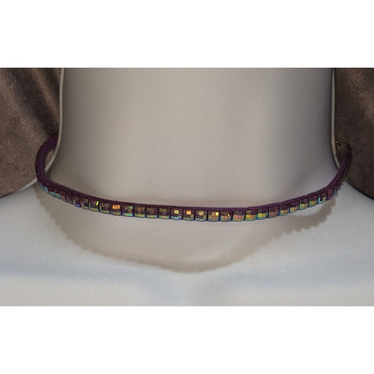 Purple Iridescent Studded Choker Necklace Iridescent Tile Bead Faux Suede Y2K Fairycore Festival