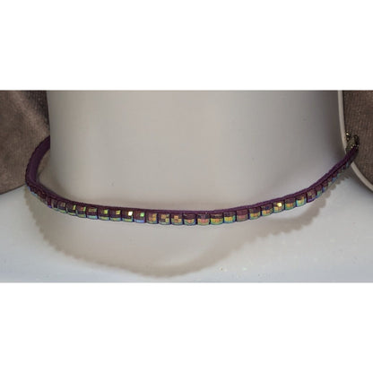 Purple Iridescent Studded Choker Necklace Iridescent Tile Bead Faux Suede Y2K Fairycore Festival