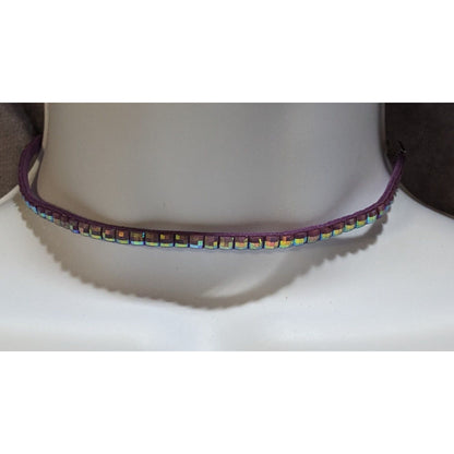 Purple Iridescent Studded Choker Necklace Iridescent Tile Bead Faux Suede Y2K Fairycore Festival