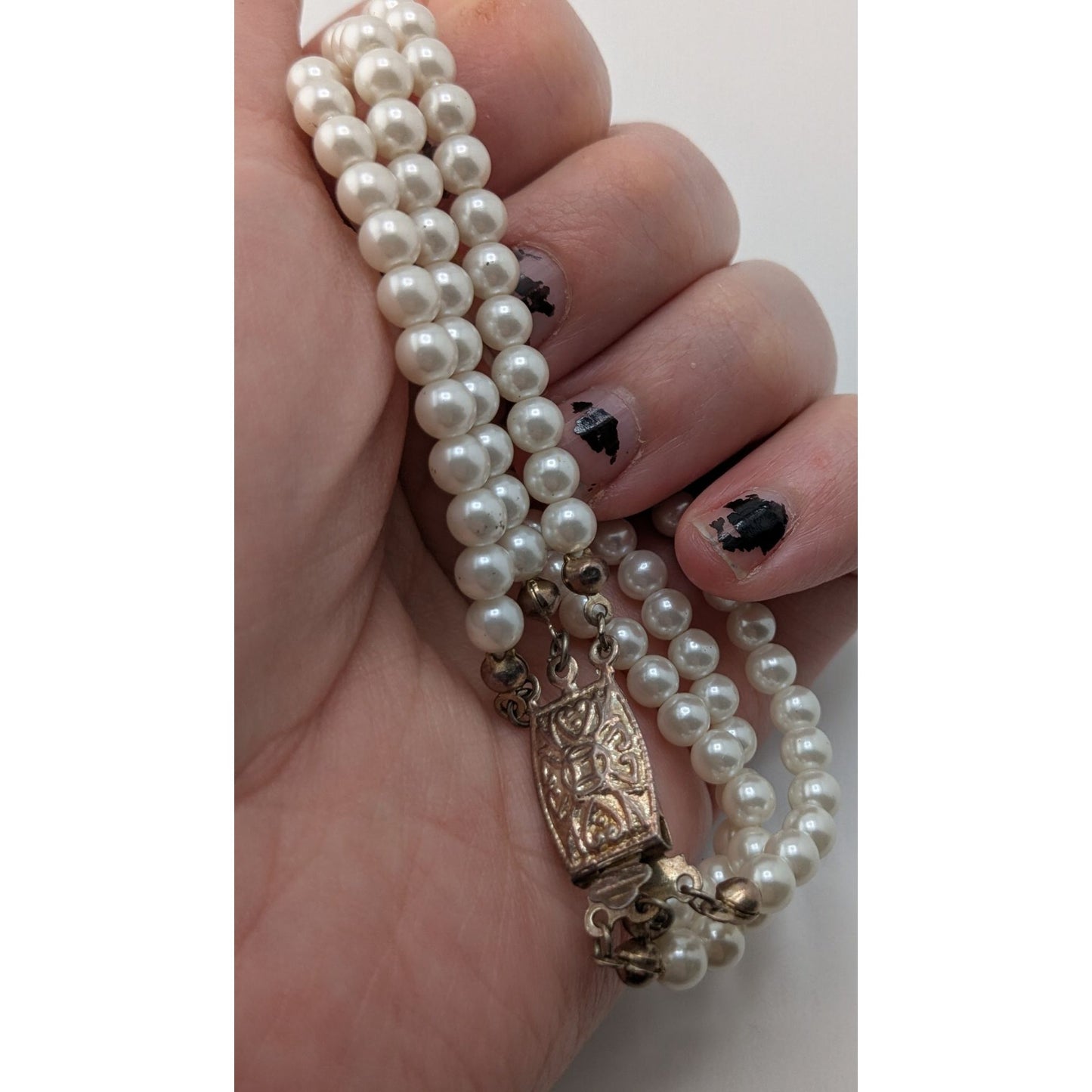 Vintage Faux Pearl Necklace Bracelet Set Rhinestone Victorian Elegance Jewelry