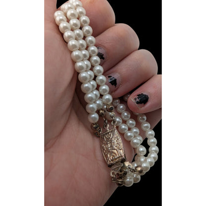 Vintage Faux Pearl Necklace Bracelet Set Rhinestone Victorian Elegance Jewelry