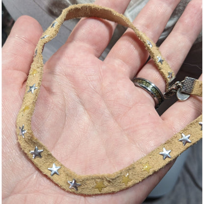 Festival Ready Tan Suede Star Choker Necklace