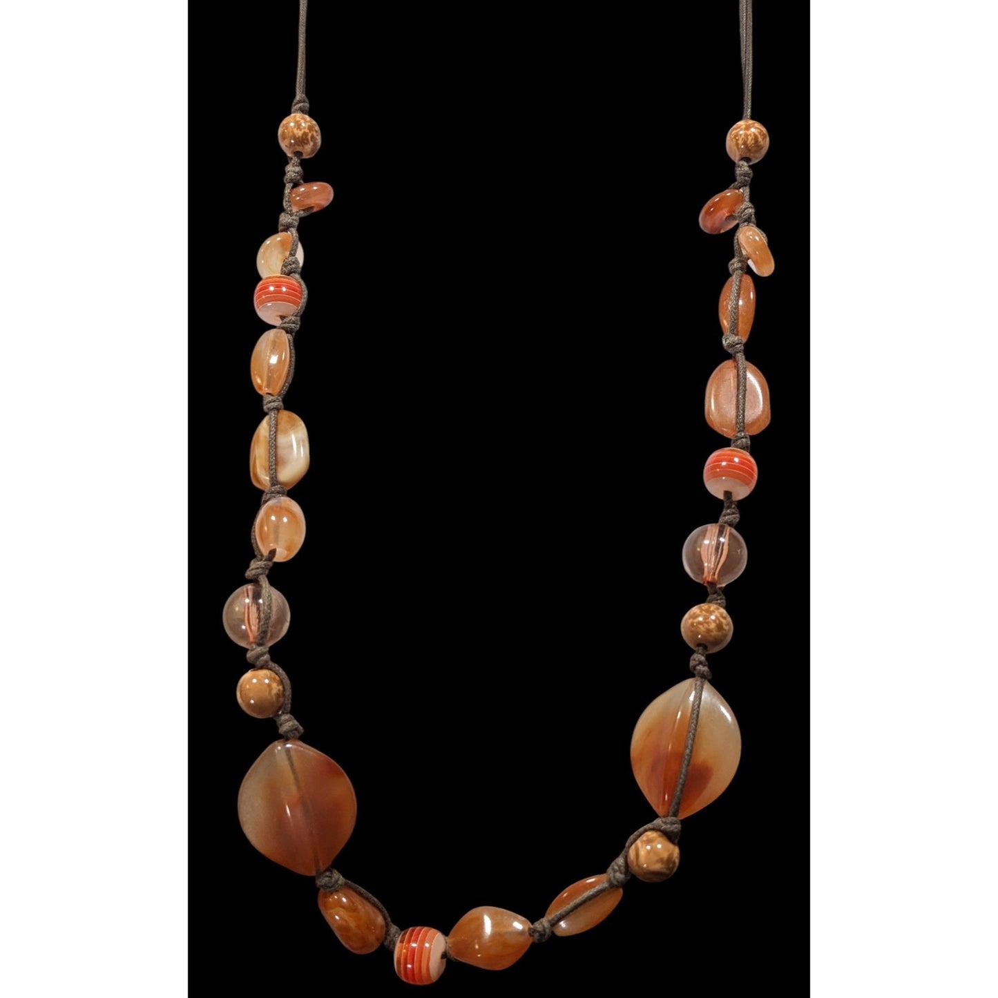 Vintage Retro Orange And Brown Acrylic And Glass Necklace