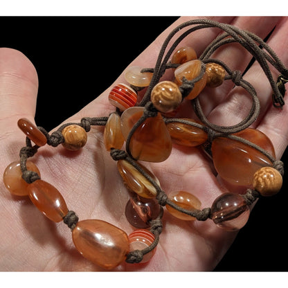 Vintage Retro Orange And Brown Acrylic And Glass Necklace