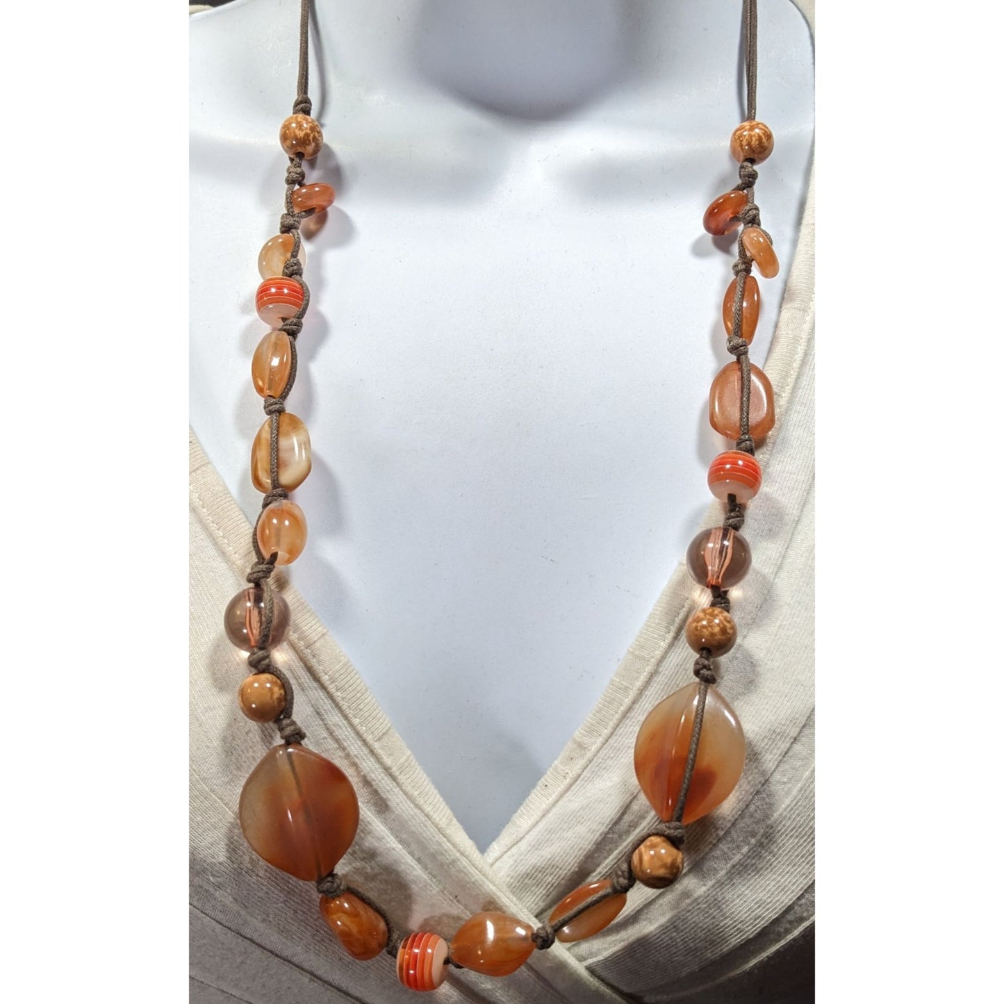 Vintage Retro Orange And Brown Acrylic And Glass Necklace