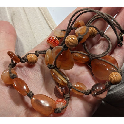 Vintage Retro Orange And Brown Acrylic And Glass Necklace