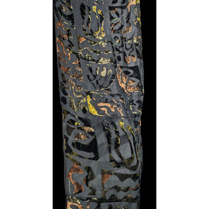 Vintage Burnt Velvet Floral Scarf Hawaiian-Inspired Black & Earth Tones