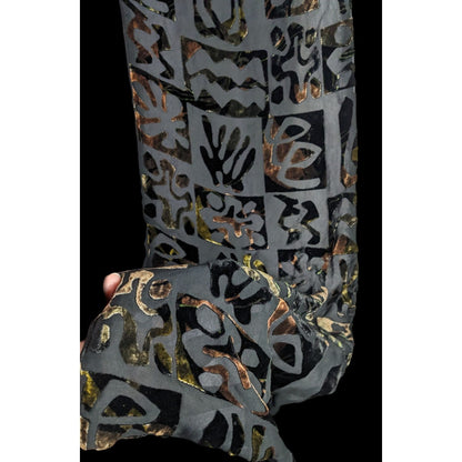 Vintage Burnt Velvet Floral Scarf Hawaiian-Inspired Black & Earth Tones