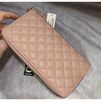 XOXO Quilted Pink Wristlet Wallet With Gold Logo & Strap