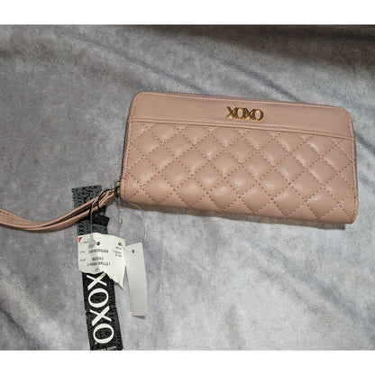 XOXO Quilted Pink Wristlet Wallet With Gold Logo & Strap