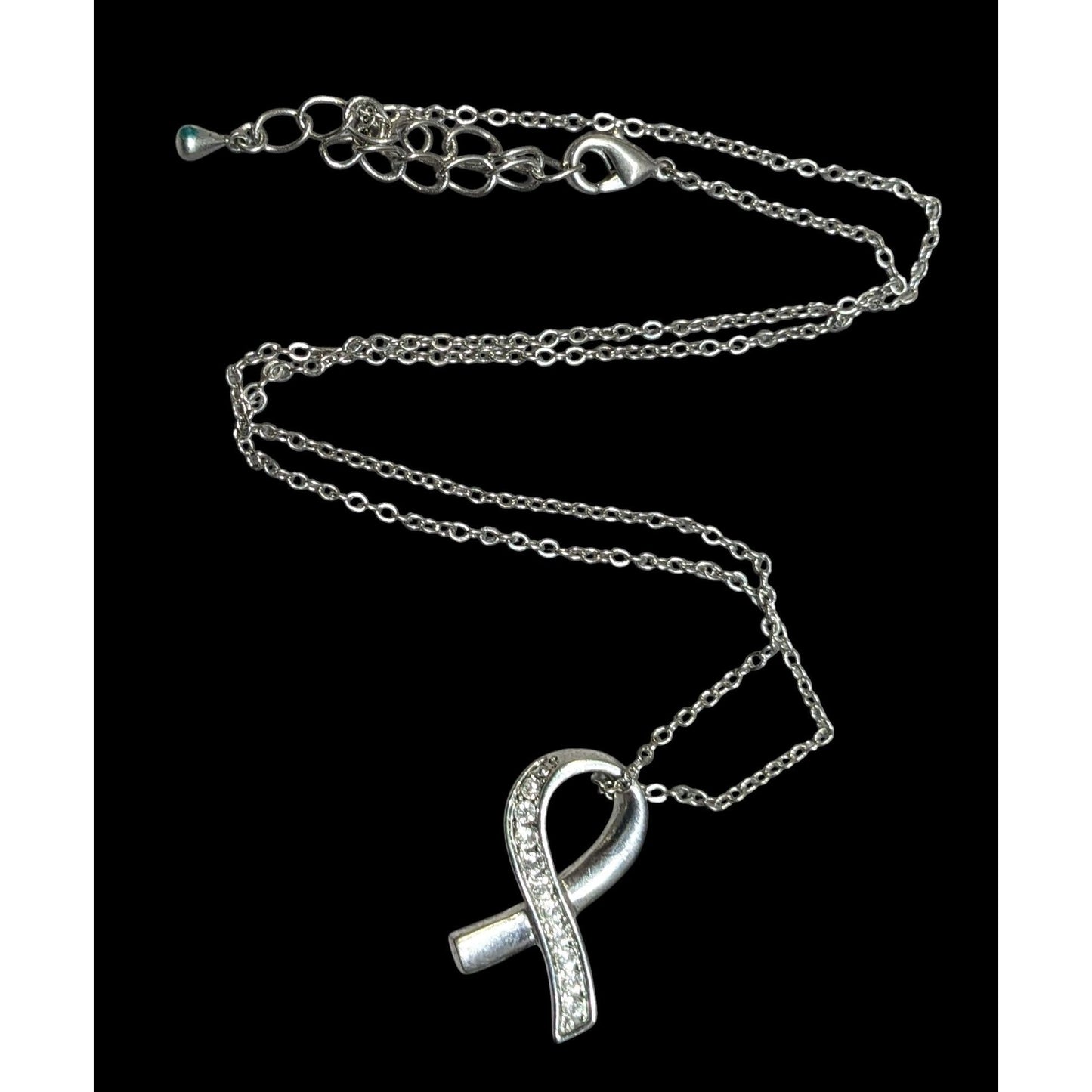 Elegant Ribbon Pendant Silver Tone With Rhinestone Accents