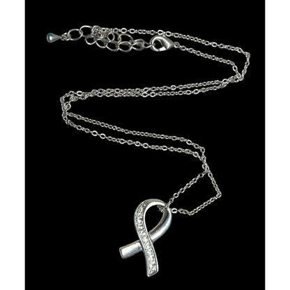 Elegant Ribbon Pendant Silver Tone With Rhinestone Accents