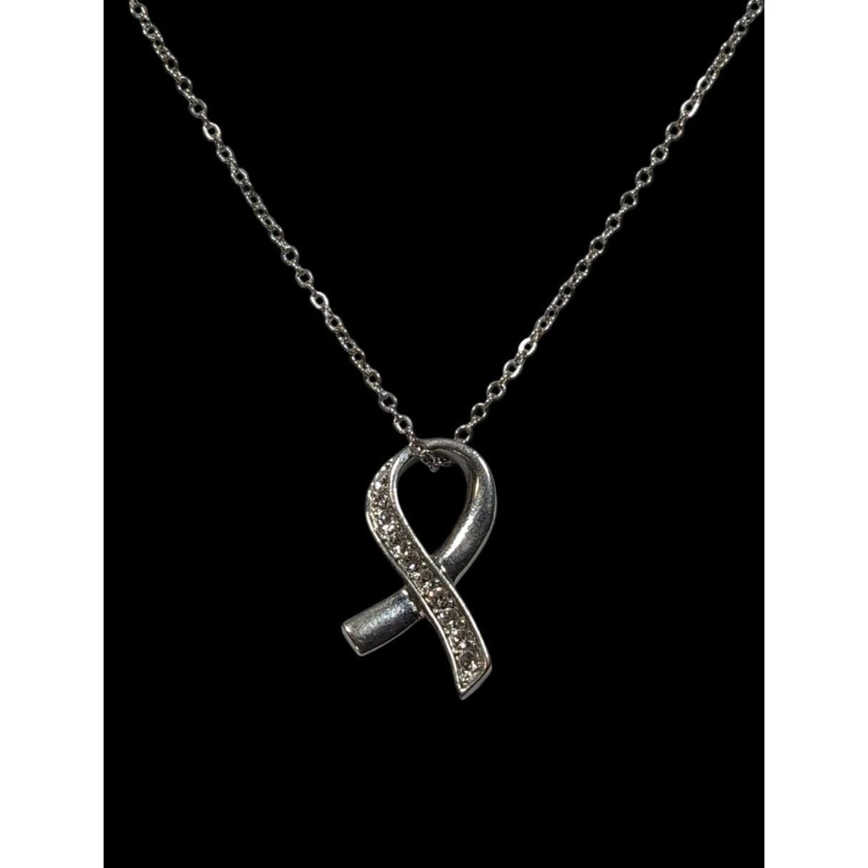 Elegant Ribbon Pendant Silver Tone With Rhinestone Accents