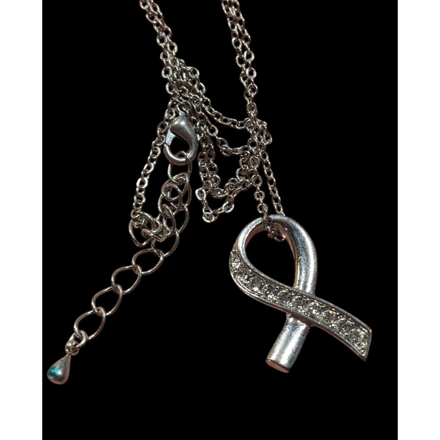 Elegant Ribbon Pendant Silver Tone With Rhinestone Accents