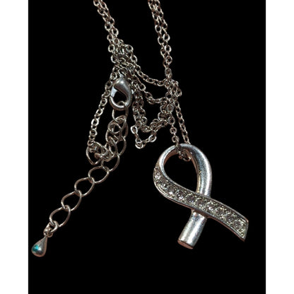 Elegant Ribbon Pendant Silver Tone With Rhinestone Accents