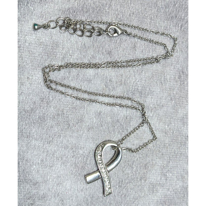 Elegant Ribbon Pendant Silver Tone With Rhinestone Accents