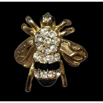 Vintage Gold Tone Rhinestone  Bee Lapel Pin