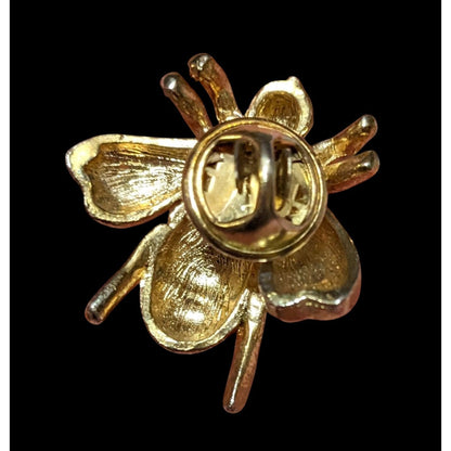 Vintage Gold Tone Rhinestone  Bee Lapel Pin