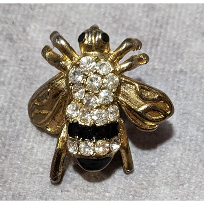 Vintage Gold Tone Rhinestone  Bee Lapel Pin