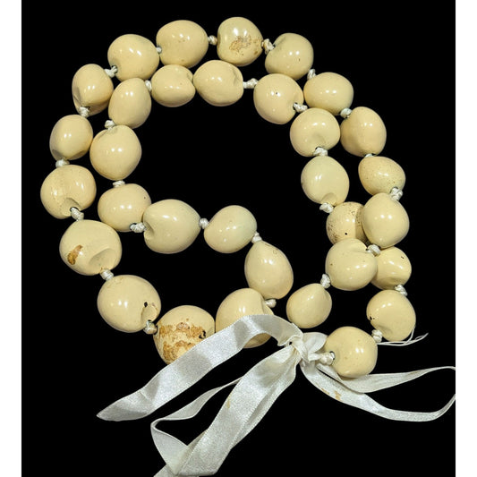 Traditional Hawaiian Cream Kukui Nut Necklace