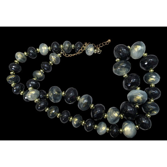 Whimsical Black And Grey Acrylic Beaded Necklace With Gold Tone Shimmer