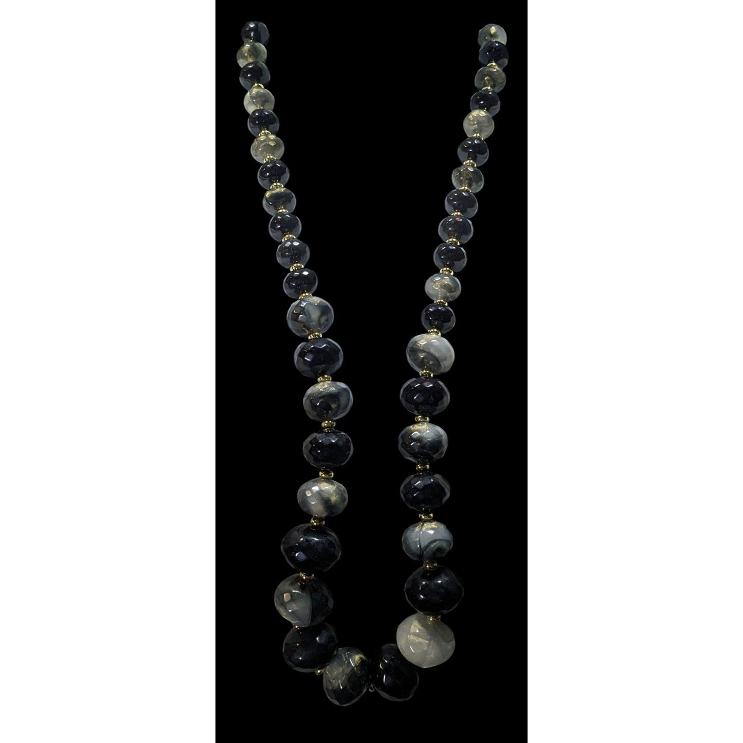 Whimsical Black And Grey Acrylic Beaded Necklace With Gold Tone Shimmer