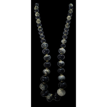 Whimsical Black And Grey Acrylic Beaded Necklace With Gold Tone Shimmer