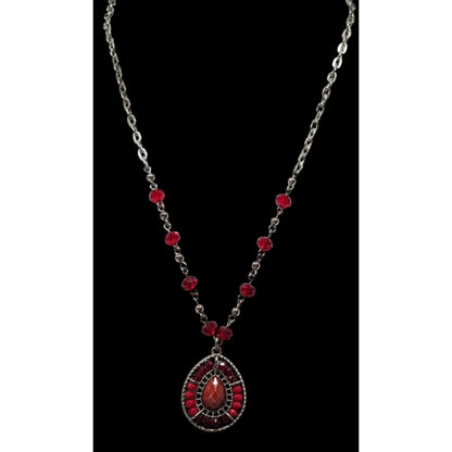 Bohemian Teardrop Necklace Red And Silver Tone