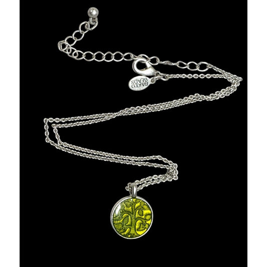 Baked Beads Floral Reversible Green And Silver Tone Pendant Necklace
