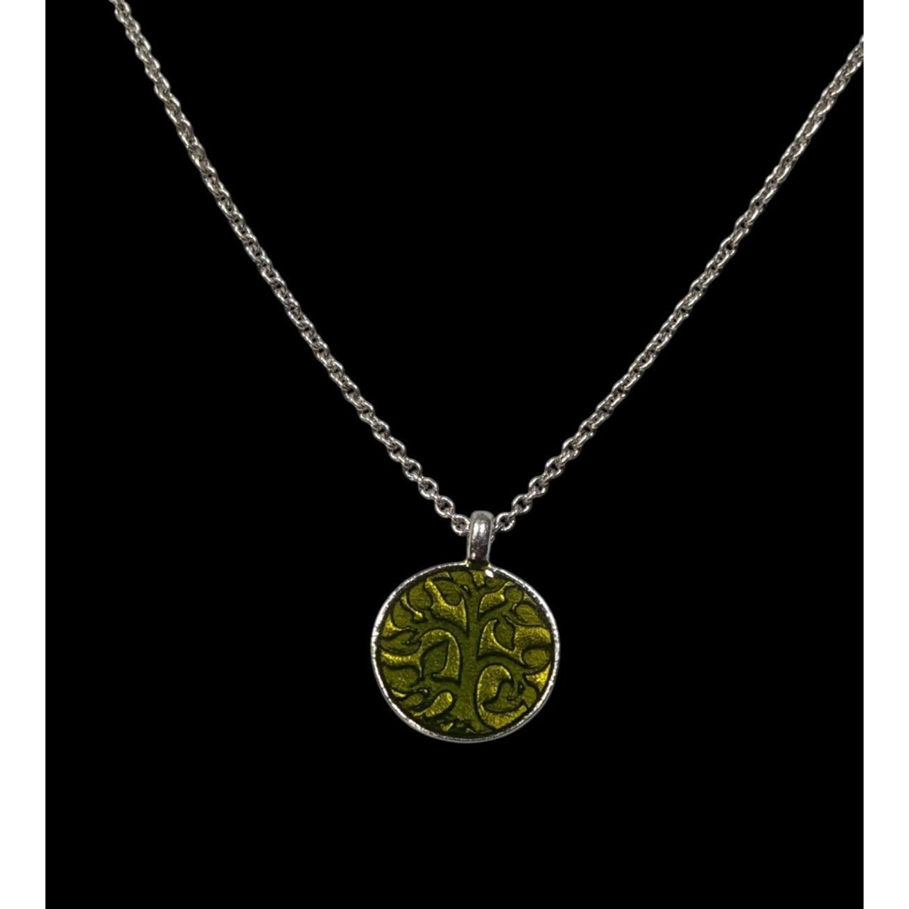 Baked Beads Floral Reversible Green And Silver Tone Pendant Necklace