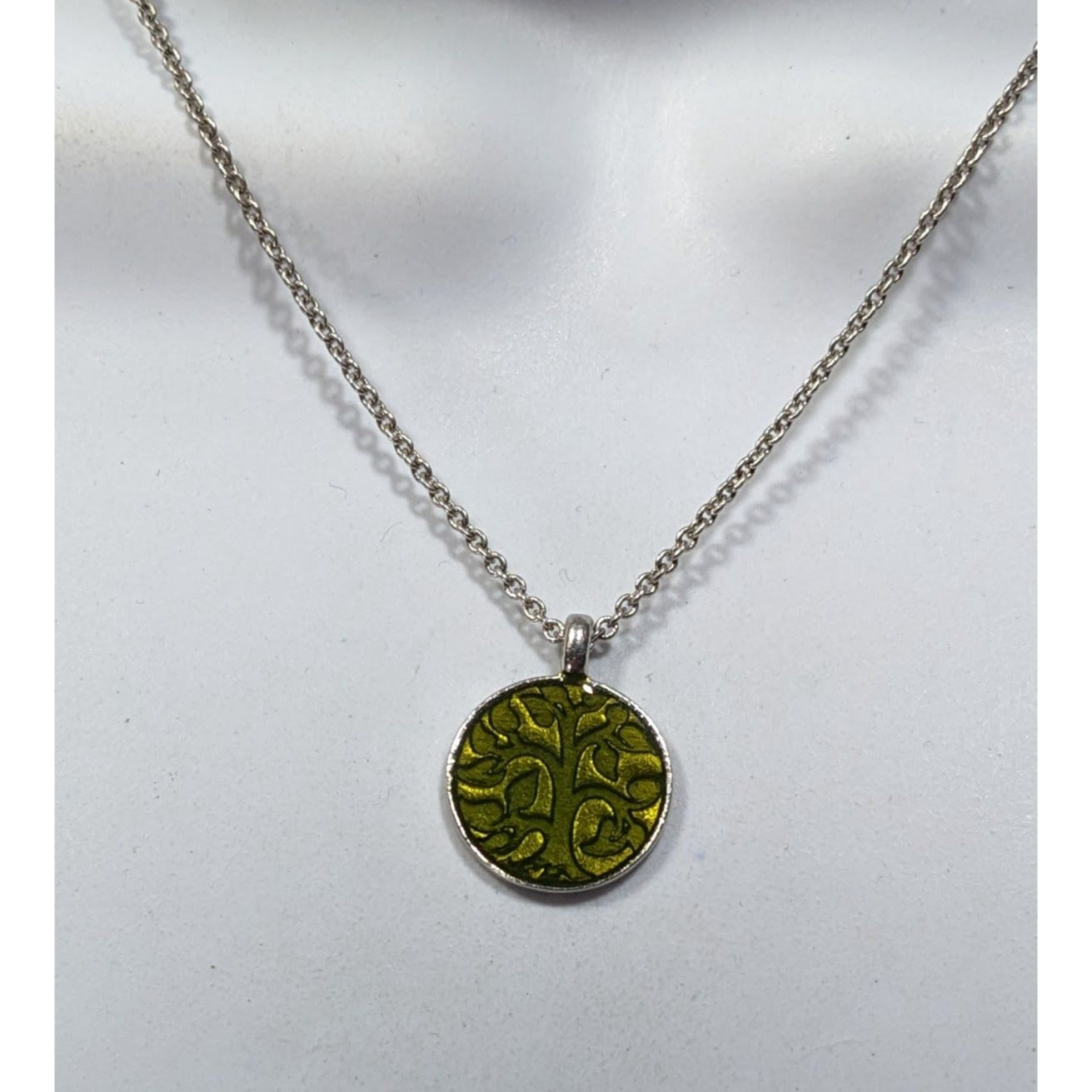 Baked Beads Floral Reversible Green And Silver Tone Pendant Necklace