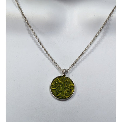 Baked Beads Floral Reversible Green And Silver Tone Pendant Necklace