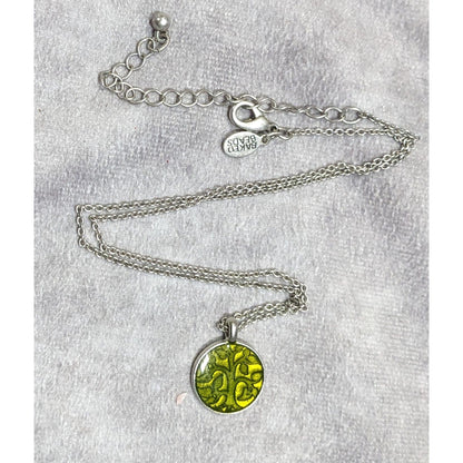 Baked Beads Floral Reversible Green And Silver Tone Pendant Necklace