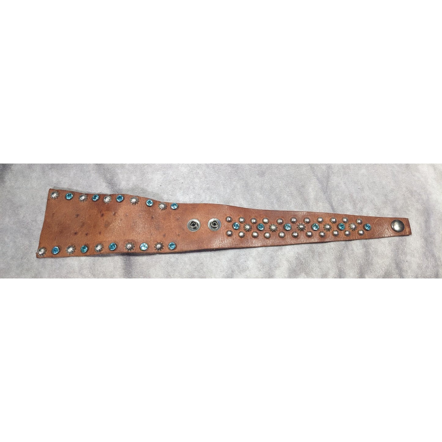 Handmade Western Glam Tapered Leather Wrap Bracelet With Studs And Rhinestones