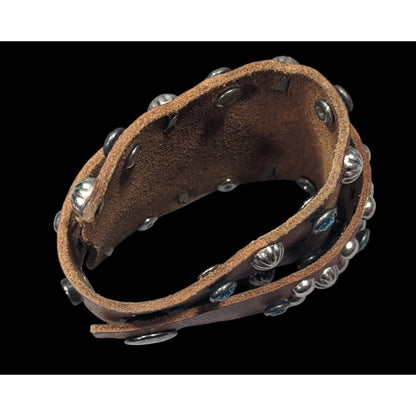 Handmade Western Glam Tapered Leather Wrap Bracelet With Studs And Rhinestones